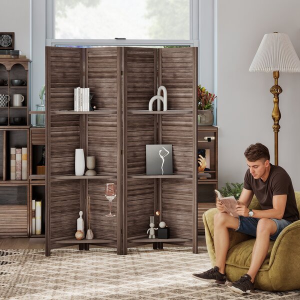 HOMCOM Paravento da interno in legno con 4 pannelli, Pieghevole, 160 x 170 cm, Noce | Aosom Italy