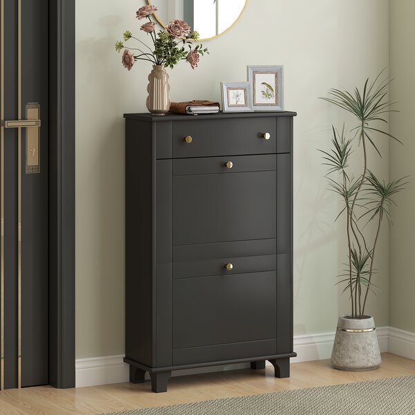 HOMCOM Scarpiera Slim con cassetti a ribalta e scaffale regolabile, 60 x 23,5 x 98,5 cm, nero | Aosom Italy
