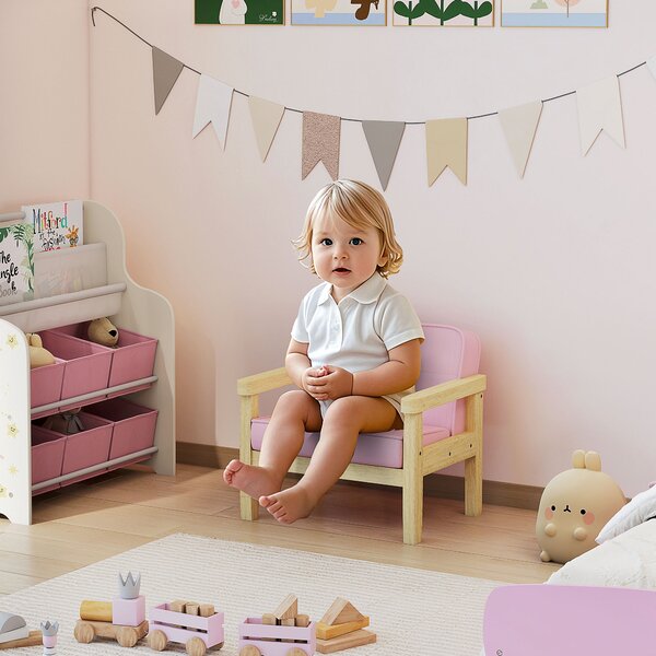 AIYAPLAY Poltrona per Bambini con Tessuto Morbido di Velluto e Struttura in Legno Seduta e Schienale Imbottiti 46,5x44x45 cm Rosa | Aosom Italy