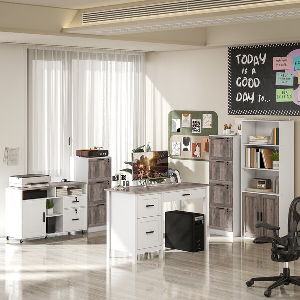 HOMCOM Libreria con Mensole Aperte e Armadio con Ante, 60x30x149,5 cm, Bianco e Marrone | Aosom Italy