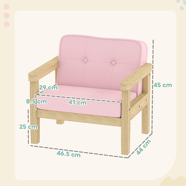 AIYAPLAY Poltrona per Bambini con Tessuto Morbido di Velluto e Struttura in Legno Seduta e Schienale Imbottiti 46,5x44x45 cm Rosa | Aosom Italy