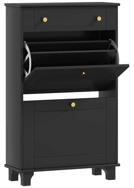 HOMCOM Scarpiera Slim con cassetti a ribalta e scaffale regolabile, 60 x 23,5 x 98,5 cm, nero | Aosom Italy