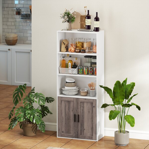 HOMCOM Libreria con Mensole Aperte e Armadio con Ante, 60x30x149,5 cm, Bianco e Marrone | Aosom Italy