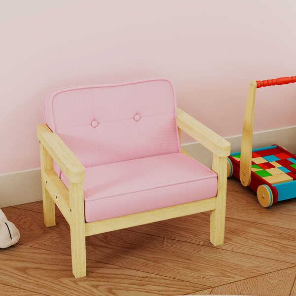 AIYAPLAY Poltrona per Bambini con Tessuto Morbido di Velluto e Struttura in Legno Seduta e Schienale Imbottiti 46,5x44x45 cm Rosa | Aosom Italy