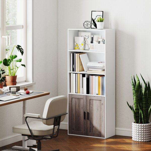 HOMCOM Libreria con Mensole Aperte e Armadio con Ante, 60x30x149,5 cm, Bianco e Marrone | Aosom Italy