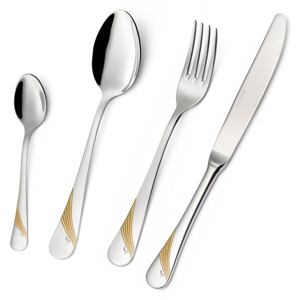 Servizio di posate 75 pezzi in astuccio regalo Milano Inciso Oro , 18/10 (AISI304) finitura inox lucido e oro, spessore 2,5 mm