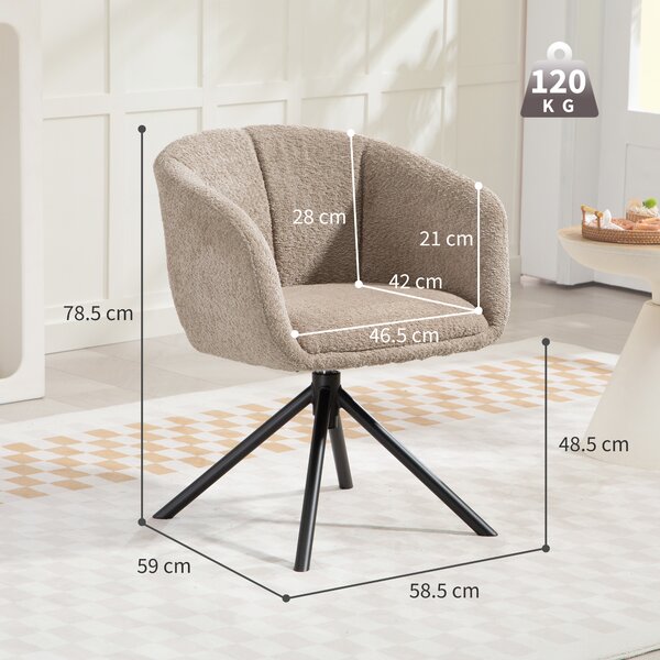 HOMCOM Poltrona Imbottita con Comoda Seduta, Girevole, Rivestimento Morbido, Fino a 120 kg, Marrone Chiaro | Aosom Italy