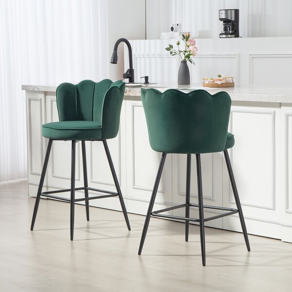 HOMCOM Set di 2 sgabelli da bar con schienale e poggiapiedi, Gambe in acciaio, 54 x 55 x 97 cm, Verde scuro | Aosom Italy