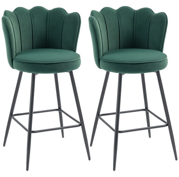 HOMCOM Set di 2 sgabelli da bar con schienale e poggiapiedi, Gambe in acciaio, 54 x 55 x 97 cm, Verde scuro | Aosom Italy