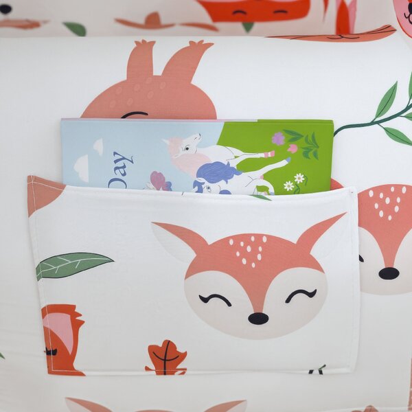 AIYAPLAY Poltrona per Bambini con Stampa di Volpi, da 18-36 Mesi, con Fodera Rimovibile e Tasca, 54x40x43 cm, Bianco | Aosom Italy
