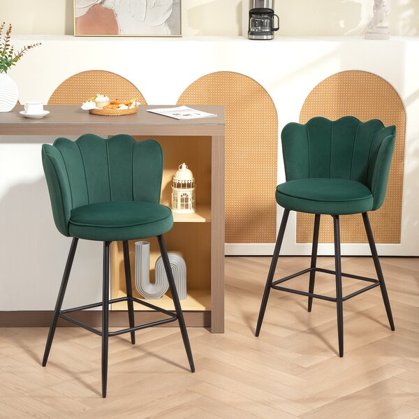HOMCOM Set di 2 sgabelli da bar con schienale e poggiapiedi, Gambe in acciaio, 54 x 55 x 97 cm, Verde scuro | Aosom Italy
