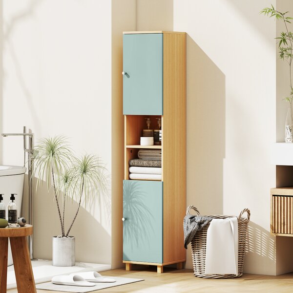 HOMCOM Mobiletto da bagno con 2 ante e 2 scomparti aperti, ripiani regolabili, 30 x 30 x 166 cm, Verde | Aosom Italy
