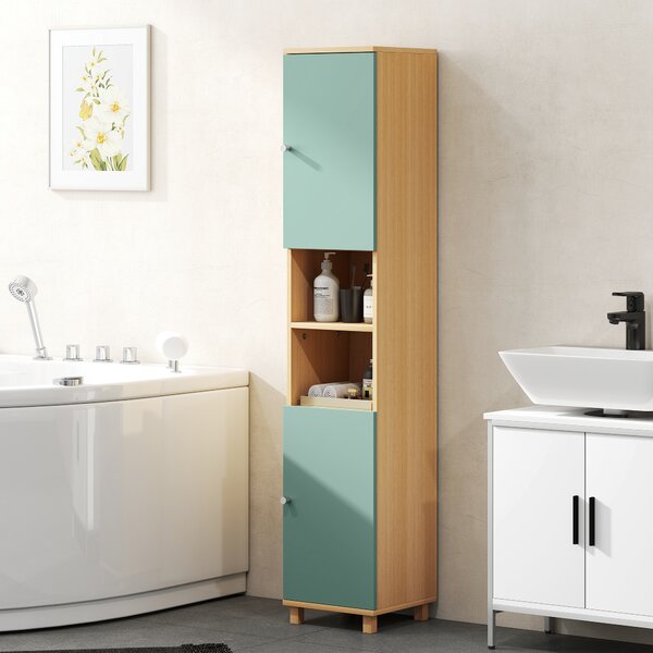 HOMCOM Mobiletto da bagno con 2 ante e 2 scomparti aperti, ripiani regolabili, 30 x 30 x 166 cm, Verde | Aosom Italy