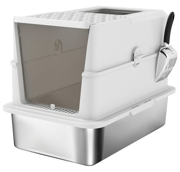 PawHut Lettiera per gatti chiusa in acciaio inossidabile, 60,2 x 40,2 x 43,7 cm, grigio chiaro | Aosom Italy