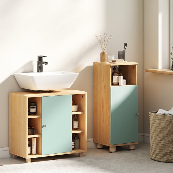 HOMCOM Mobile sottolavabo con 6 scaffali aperti e porta a chiusura ammortizzata, 60 x 33 x 57 cm, Verde | Aosom Italy