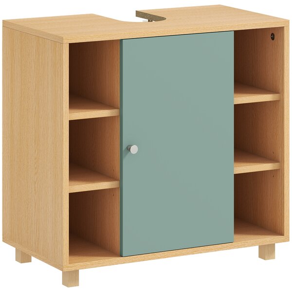 HOMCOM Mobile sottolavabo con 6 scaffali aperti e porta a chiusura ammortizzata, 60 x 33 x 57 cm, Verde | Aosom Italy