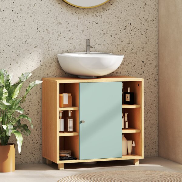 HOMCOM Mobile sottolavabo con 6 scaffali aperti e porta a chiusura ammortizzata, 60 x 33 x 57 cm, Verde | Aosom Italy