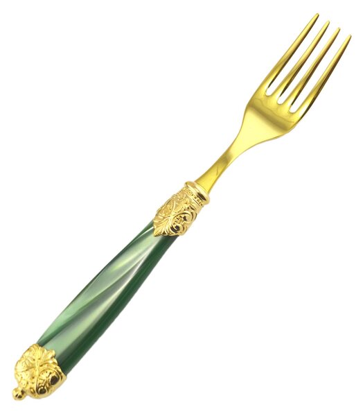 Forchetta da tavola Mirage in Ghiere oro Tin Gold 18.10 (AISI 304) manico perlato doppia ghiera lavabili in lavastoviglie verde Perlato