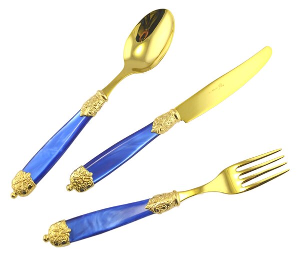 Forchetta da tavola Mirage in Ghiere oro Tin Gold 18.10 (AISI 304) manico perlato doppia ghiera lavabili in lavastoviglie Blu Perlato