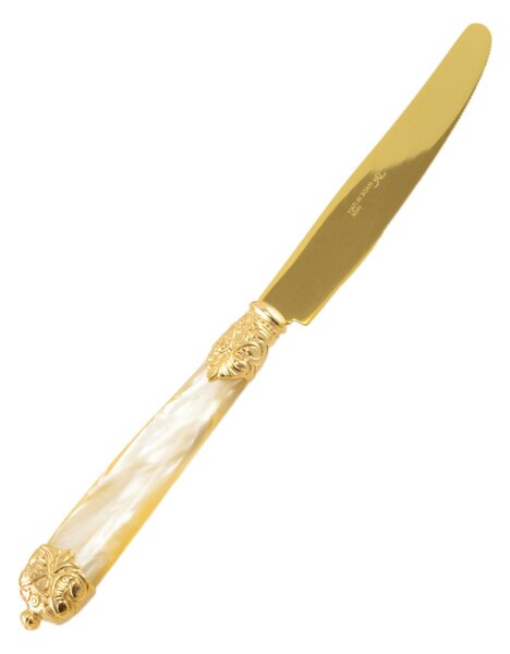 Coltello da tavola Mirage in Ghiere oro Tin Gold 18.10 (AISI 304) manico perlato doppia ghiera lavabili in lavastoviglie Avorio Perlato