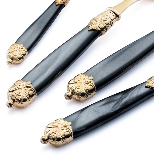 Servizio posate Mirage, in Confezione vetrina 24 pezzi 6 posti tavola , Ghiere oro Tin Gold 18.10 (AISI 304) Nero perlato