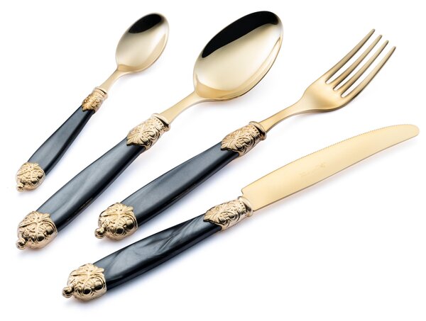 Cucchiaio da Tavola Mirage in Ghiere oro Tin Gold 18.10 (AISI 304) manico perlato doppia ghiera lavabili in lavastoviglie Nero Perlato