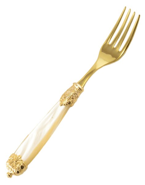 Forchetta da tavola Mirage in Ghiere oro Tin Gold 18.10 (AISI 304) manico perlato doppia ghiera lavabili in lavastoviglie Avorio Perlato