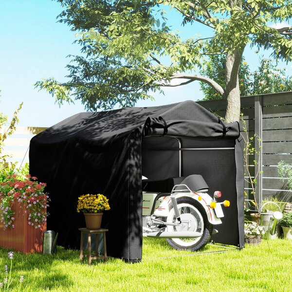 Outsunny Tenda Garage per Auto, resistente all'acqua e ai raggi UV, con porta, 220 x 157 x 165 cm, Nero | Aosom Italy