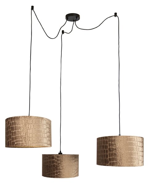 Lampada a sospensione nera con paralume a coccodrillo e interno dorato 35cm 3 luci - Cava