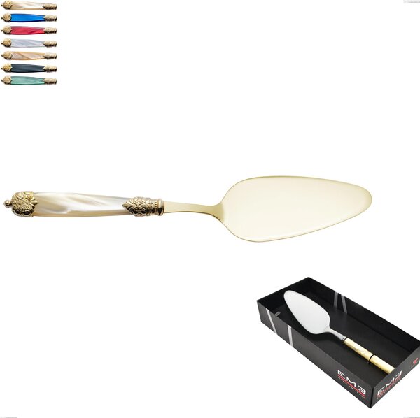 Confezione vetrina 1 pezzo pala torta Mirage Perlato Tin gold, acciaio 18.10 con finitura pvd dorata colorato, manici in metacrilato