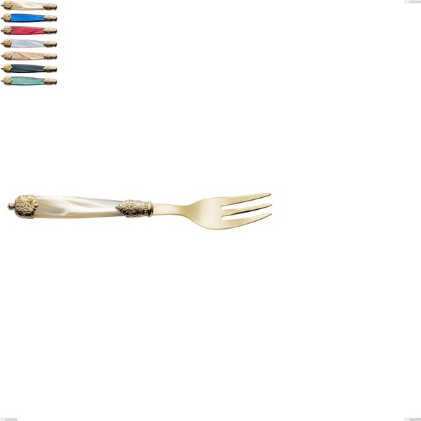 Forchetta dolce Mirage Perlato Tin gold, acciaio 18.10 con finitura pvd dorata colorato, manici in metacrilato, lunghezza 161 mm