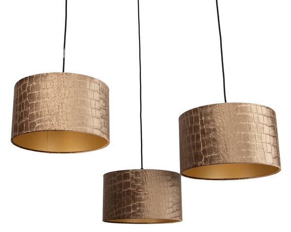 Lampada a sospensione nera con paralume a coccodrillo e interno dorato 35cm 3 luci - Cava