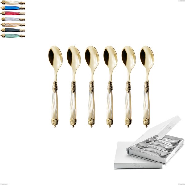 Confezione a libro 6 pezzi cucchiaini caff� Mirage Perlato Tin gold, acciaio 18.10 con finitura pvd dorata colorato, manici in metacrilato