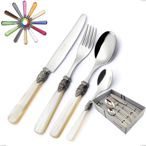 Confezione vetrina 16 pezzi Napoleon Perlato, (acciaio 18.10 aisi304), manici in metacrilato