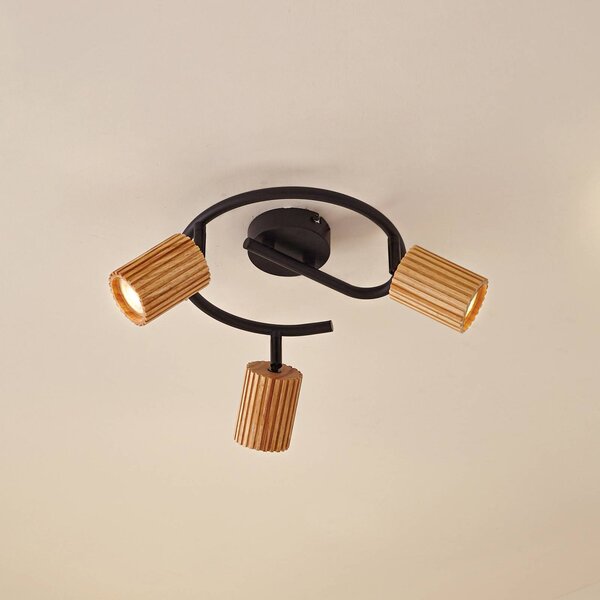 Lindby Faretto da soffitto Stralino, a 3 luci, Ø31cm, legno, GU10 Stralino Lindby, dimmerabile, Legno chiaro, Corridoio, Legno, Moderno, Faretto