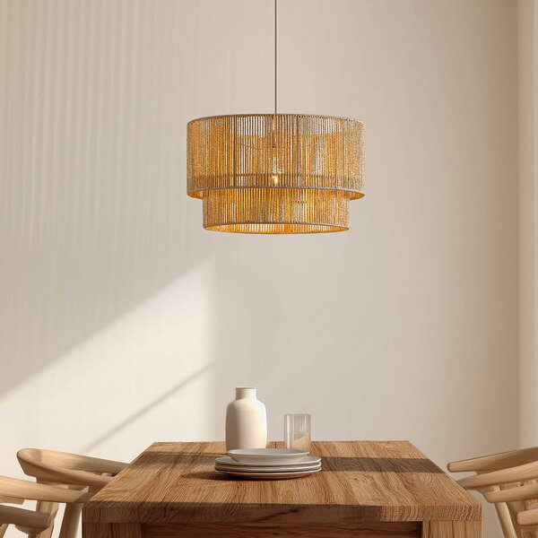 Lampada a sospensione Anuva Lindby, dimmerabile, Crema / Ambra, Soggiorno / Sala da pranzo, Carta / Lunolit / Lunopal, Campagna / Rustiche, Lampada a sospensione