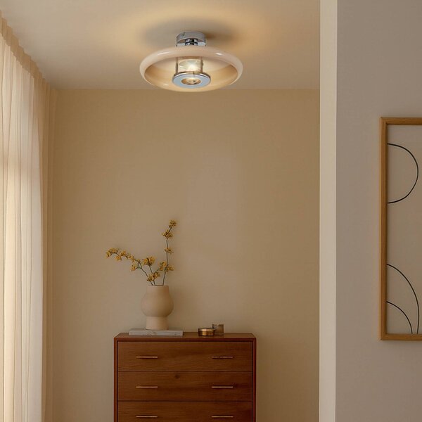 Plafoniera soffitto Branford Lindby, dimmerabile, Crema / Ambra, Soggiorno / Sala da pranzo, Metallo, Vintage, Plafoniera