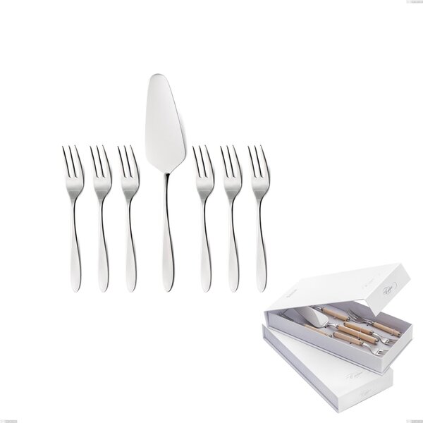 Confezione a libro 7 pezzi, forchettine pi� paletta dolce oasi, Acciaio inox Aisi 304 Posate Lucide, spessore 2 mm