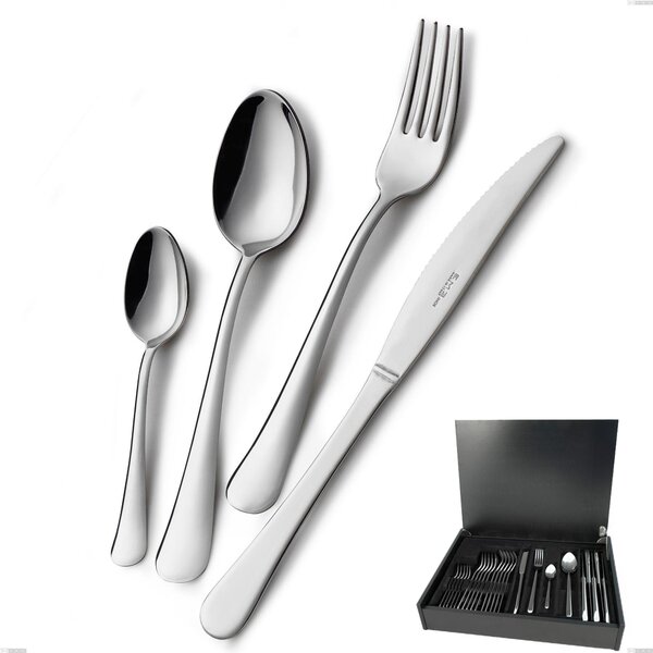 Servizio di posate 24 pezzi in astuccio di legno coltello economico Oxford, Acciaio inox 18/C (AISI430), spessore 2.00 mm