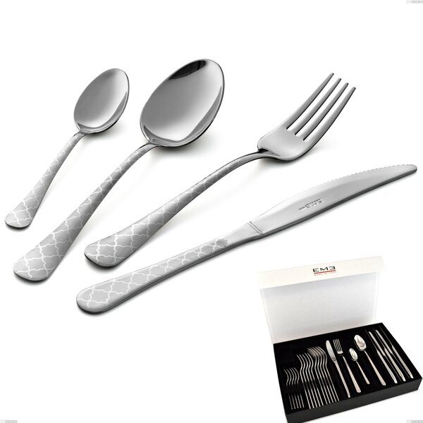 Set di posate 24 pezzi Oxford Damask in confezione panoramica a libro coltello economico, Acciaio 18/0 (aisi 430) Acciaio inciso al Laser, spessore 2 mm mm