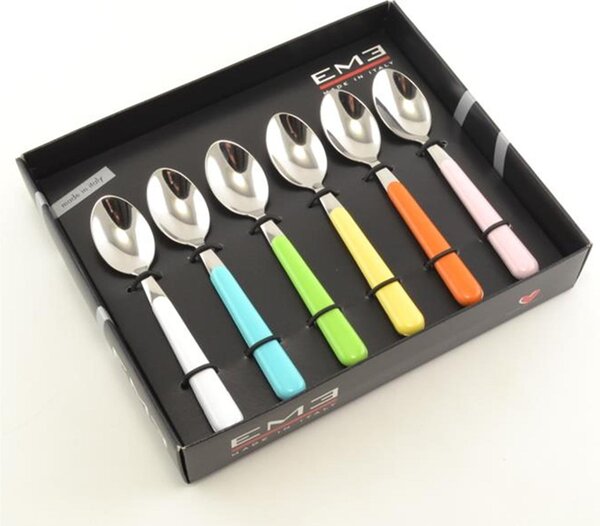Set Cucchiaini da Caff� 6 pezzi 6 colori BRIO in acciaio 18/C in confezione Regalo Colori