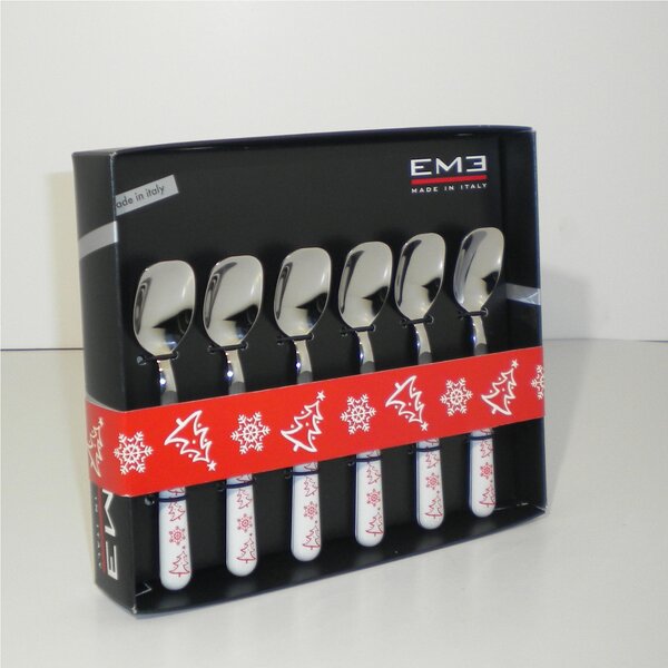 Cucchiaini da Gelato 6 pezzi Bianco Natale in acciaio 18/C in confezione Regalo
