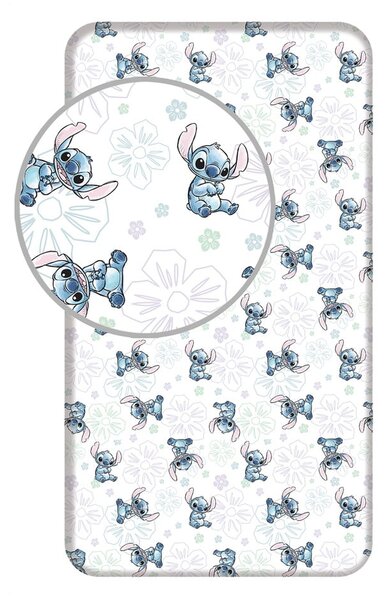 Lenzuolo singolo per bambini in cotone elasticizzato bianco 90x200 cm Lilo and Stitch "Ohana White" - Jerry Fabrics