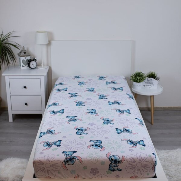 Lenzuolo singolo per bambini in cotone elasticizzato bianco 90x200 cm Lilo and Stitch "Ohana White" - Jerry Fabrics