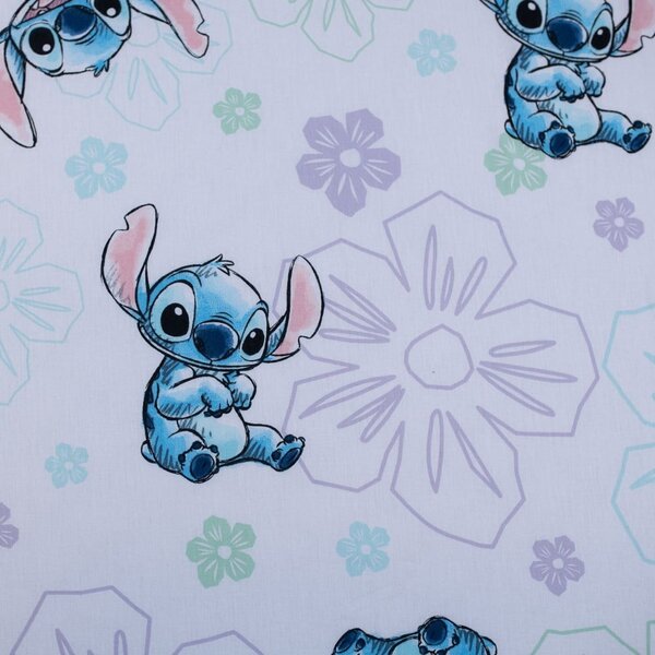 Lenzuolo singolo per bambini in cotone elasticizzato bianco 90x200 cm Lilo and Stitch "Ohana White" - Jerry Fabrics
