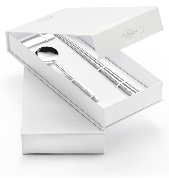 Set KYOTO SUSHI in acciaio 18.10 forgiato accoglie 3 posate finitura inox lucido pi� poggia posate in confezione regalo a Libro
