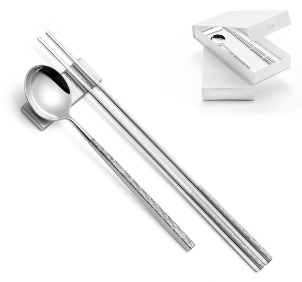 Set KYOTO SUSHI ORIGAMI in acciaio 18.10 forgiato accoglie 3 posate finitura inox lucido INCISA pi� poggia posate in confezione regalo a Libro