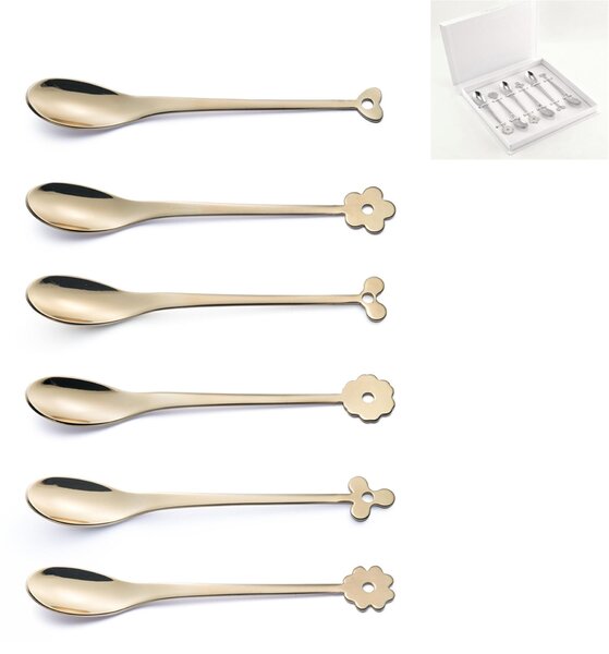 Cucchiaini Espresso e Moka CADEAU in acciaio 18.10 AISI430 112 mm set 6 pezzi ROSE' lucido in confezione a Libro