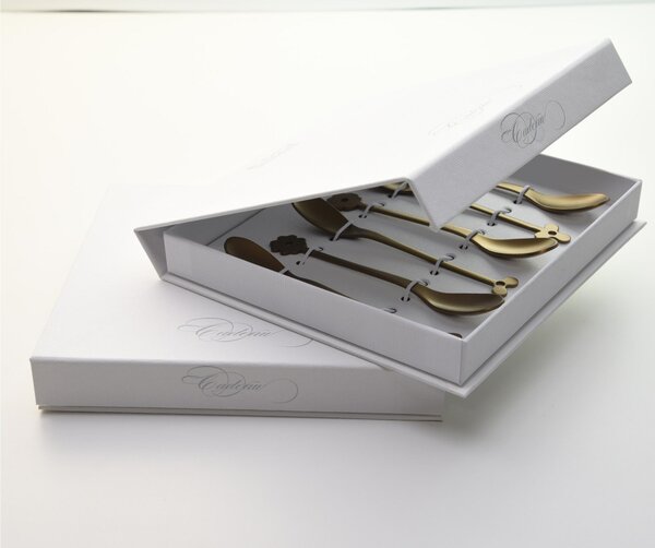 Cucchiaini Espresso e Moka CADEAU in acciaio 18.10 AISI430 112 mm set 6 pezzi SAHARA ORO Opaco in confezione a Libro