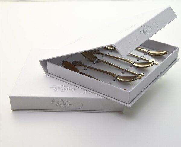 Cucchiaini Cappuccino e macedonia CADEAU ROSE' in acciaio 18.10 AISI430 126 mm set 6 Confezione a Libro pezzi ORO lucido
